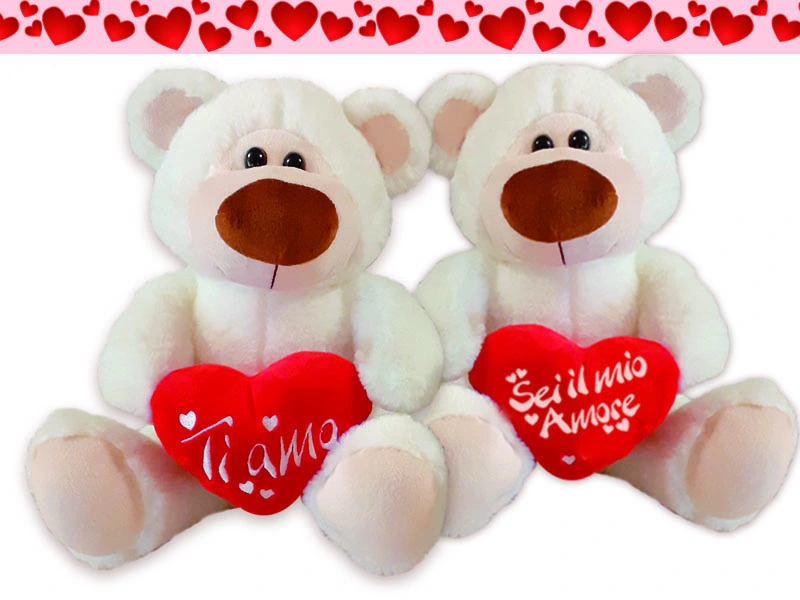 Peluche San Valentino Orso Panna Cuore Love 35cm - Palloni e palloncini