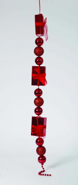 "NATALE" PENDENTE ROSSO PACCHETTI REGALO E SFERE CM 150
