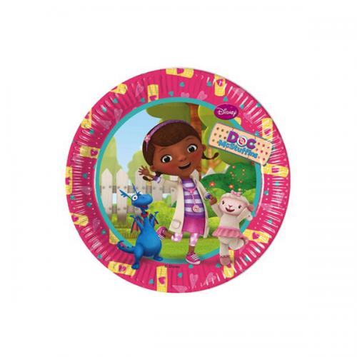 PIATTO TORTA DOTTORESSA PELUCHE 18 CM   8 PZ