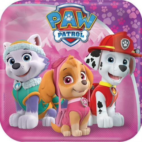 PIATTO TORTA PAW PATROL PINK 18 CM 8 PZ