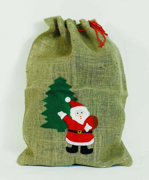 "NATALE" SACCO JUTA CON BABBO NATALE E ALBERO CM 70X5