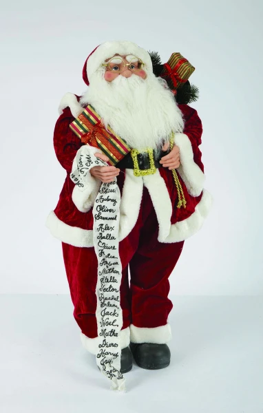 "NATALE" babbo natale rosso con pacco doni, pergamena e occhiali