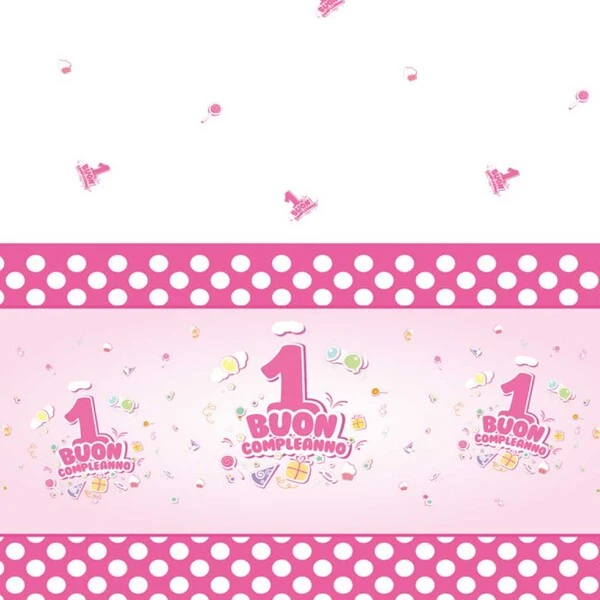 TOVAGLIA DI PLASTICA PRIMO COMPLEANNO GIRL 140X270 CM