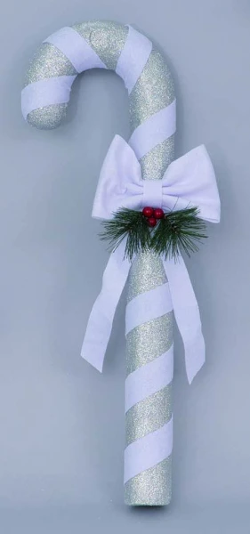 "NATALE" bastone polistirolo argento cm 12x21x66 argento decorazione fiocco ianca e fiocco