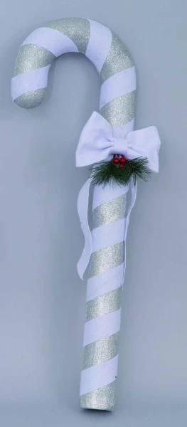 "NATALE" bastone polistirolo argento cm.15x29x89 dec.fascia BIANCO e fiocco