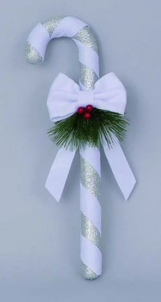 "NATALE" bastone polistirolo argento cm.8x14x42 dec.fascia BIANCO e fiocco 4.50