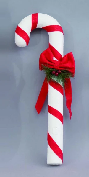 "NATALE" bastone polistirolo bianco cm 12x21x66 dec.fascia rossa e fiocco