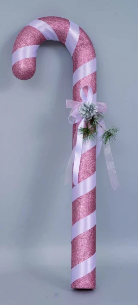 "NATALE" bastone polistirolo rosa cm.15x29x89 dec.fascia BIANCO e fiocco