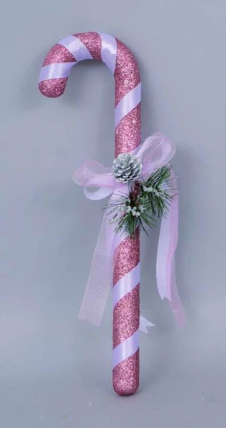 "NATALE" bastone polistirolo rosa cm.8x14x42 dec.fascia BIANCO e fiocco