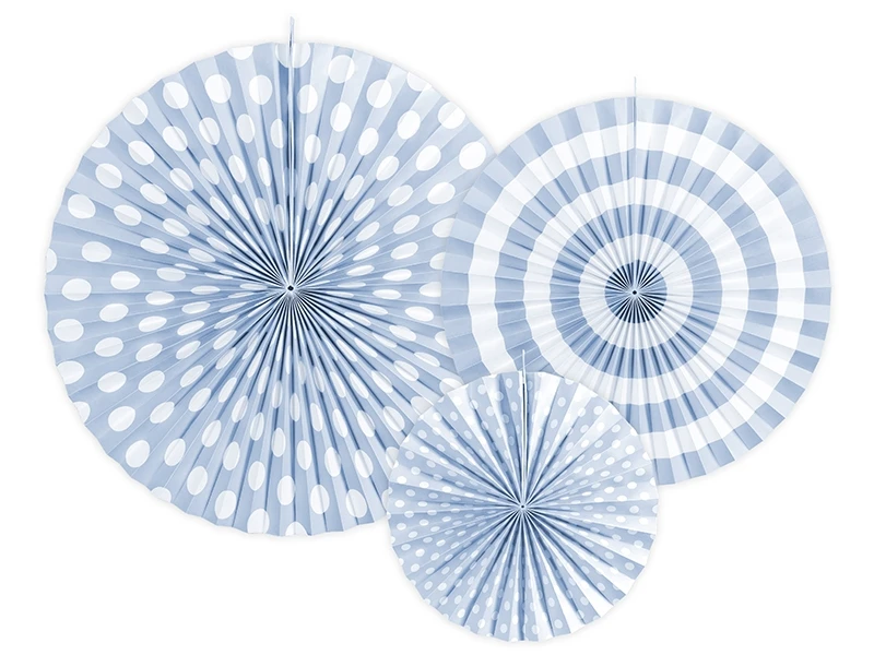 ROSETTE AZZURRO E BIANCO IN CARTA DIAMETRO 40-32-23 CM