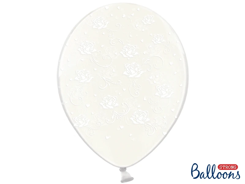 PALLONCINO LATTICE TRASPARENTE CON ROSE BIANCHE (30 CM CIRCA) 50 PZ