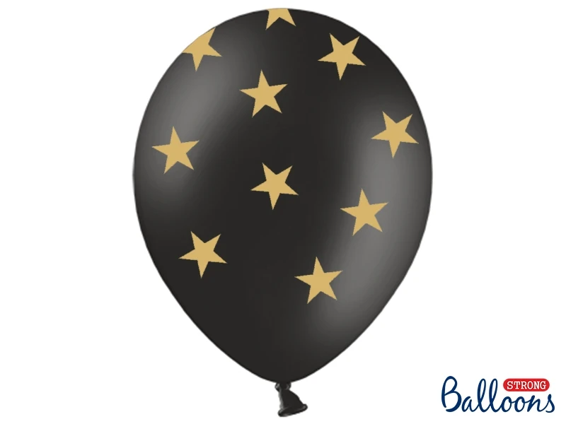 PALLONCINO LATTICE NERO CON STELLE DORATE (30 CM CIRCA) 50 PZ