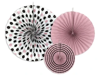 ROSETTE ROSA E NERO IN CARTA DIAMETRO 40-32-23 CM