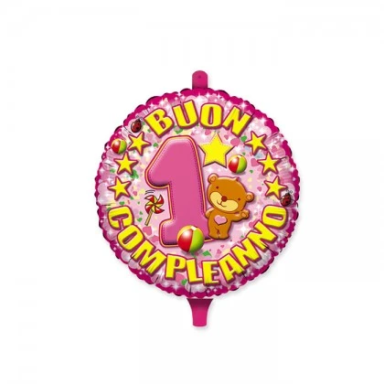 PALLONCINO IN FOIL PRIMO COMPLEANNO GIRL GONFIABILE AD ELIO 45 CM
