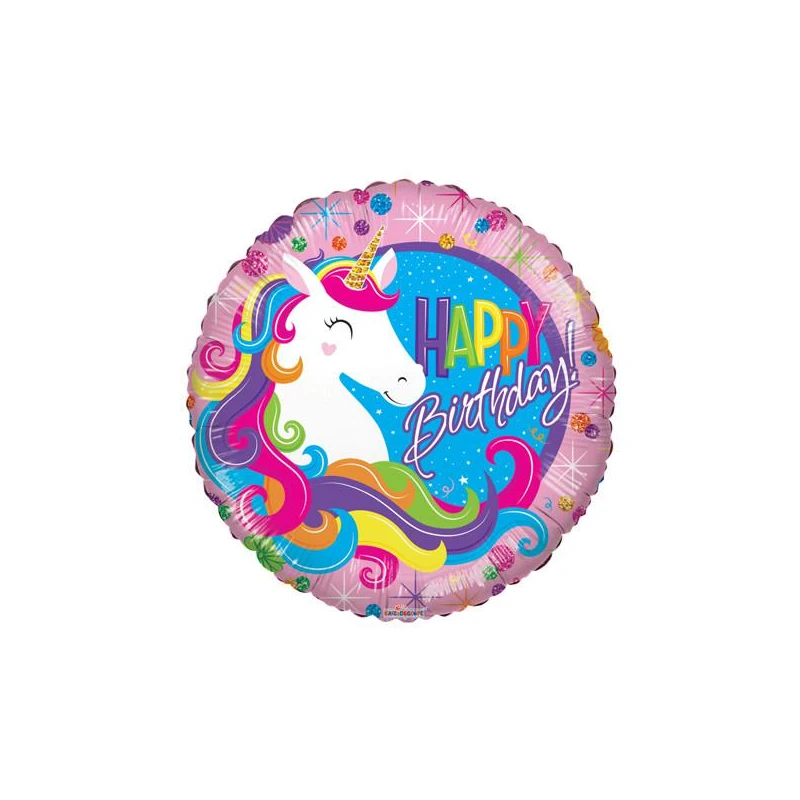 PALLONCINO UNICORNO HAPPY BIRTHDAY GONFIABILE AD ELIO ( 46 CM CIRCA)