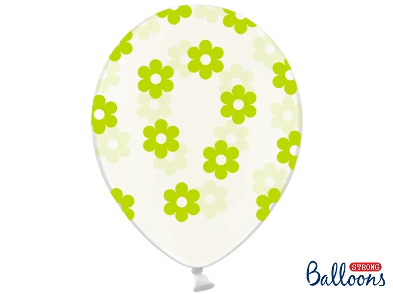 PALLONCINO LATTICE TRASPARENTE CON FIORI VERDI (30 CM CIRCA) 50 PZ
