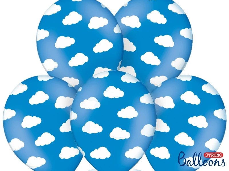 PALLONCINO LATTICE BLU CON NUVOLE BIANCHE (30 CM CIRCA) 50 PZ