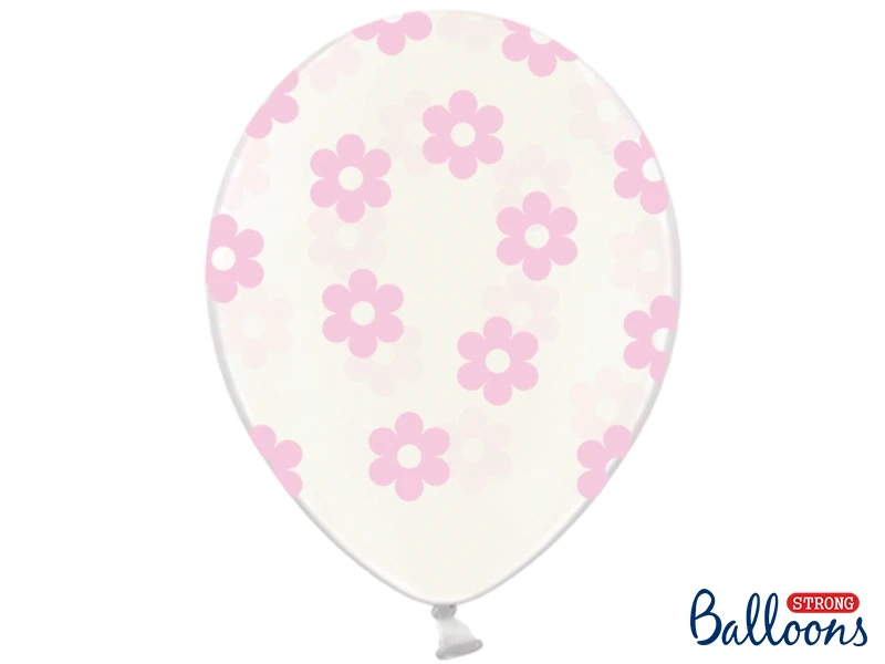 PALLONCINO LATTICE TRASPARENTE CON FIORI ROSA (30 CM CIRCA) 50 PZ