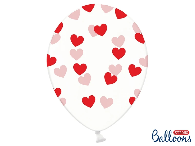 PALLONCINO LATTICE TRASPARENTE CON CUORI ROSSI (30 CM CIRCA) 50 PZ