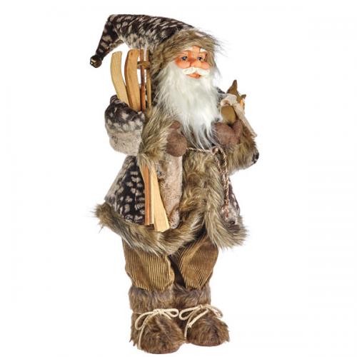 "NATALE" babbo natale con sci marrone 81 cm