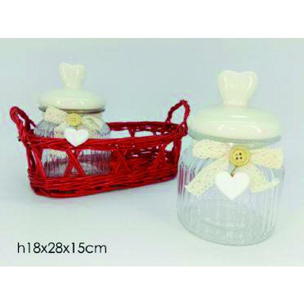 "NATALE" SET 2BARATTOLI IN CESTINO ROSSO