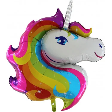 PALLONCINO SAGOMA TESTA UNICORNO GONFIABILE AD ELIO (92 CM CIRCA) 1 PZ