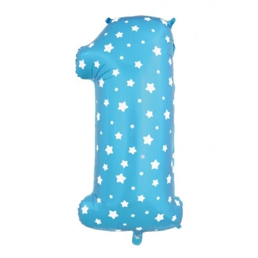 PALLONCINO NUMERALE 1 BOY CON STELLINE GONFIABILE AD ELIO ( 100 CM CIRCA) 1 PZ