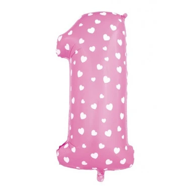 PALLONCINO NUMERALE 1 GIRL CON CUORICINI GONFIABILE AD ELIO ( 100 CM CIRCA) 1 PZ