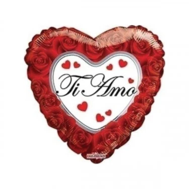 PALLONCINO FORMA CUORE TI AMO CON ROSE GONFIABILE AD ELIO (45 CM CIRCA) 1 PZ