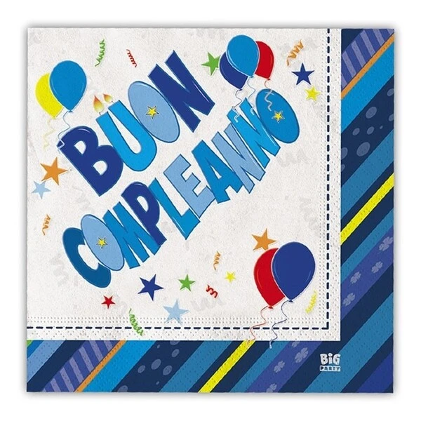 20 TOVAGLIOLI BUON COMPLEANNO BOY 33X33 CM